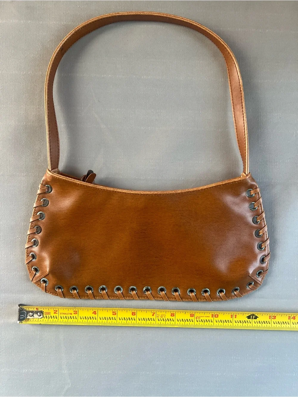 Far Nine Y2K Cognac Brown Whipstich Shoulder Bag Boho Baguette Purse